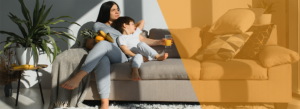 woman with child on a couch